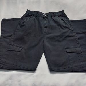 Refuge Women's oversized Straight Cargo Pants Black Size L/G